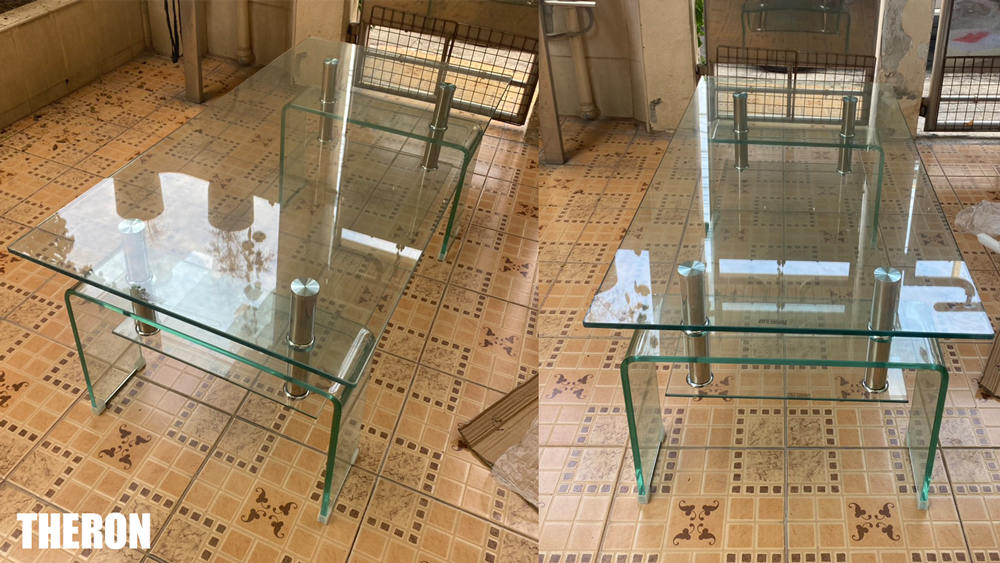 38059::THERON(เทอรอน)::โต๊ะกลางกระจกดัดโค้ง รุ่น THERON(เทอรอน) ขนาด ก1100xล550xส450 มม.(แผ่นกระจกล่าง900x400 มม.) กระจก TEMPERED GLASS หนา 10 มม. กระจกล่างหนา 6 มม.หมุดสแตนเลส อลูมิเนียมมุมกระจก เบสช้อยส์ โต๊ะกลางโซฟา