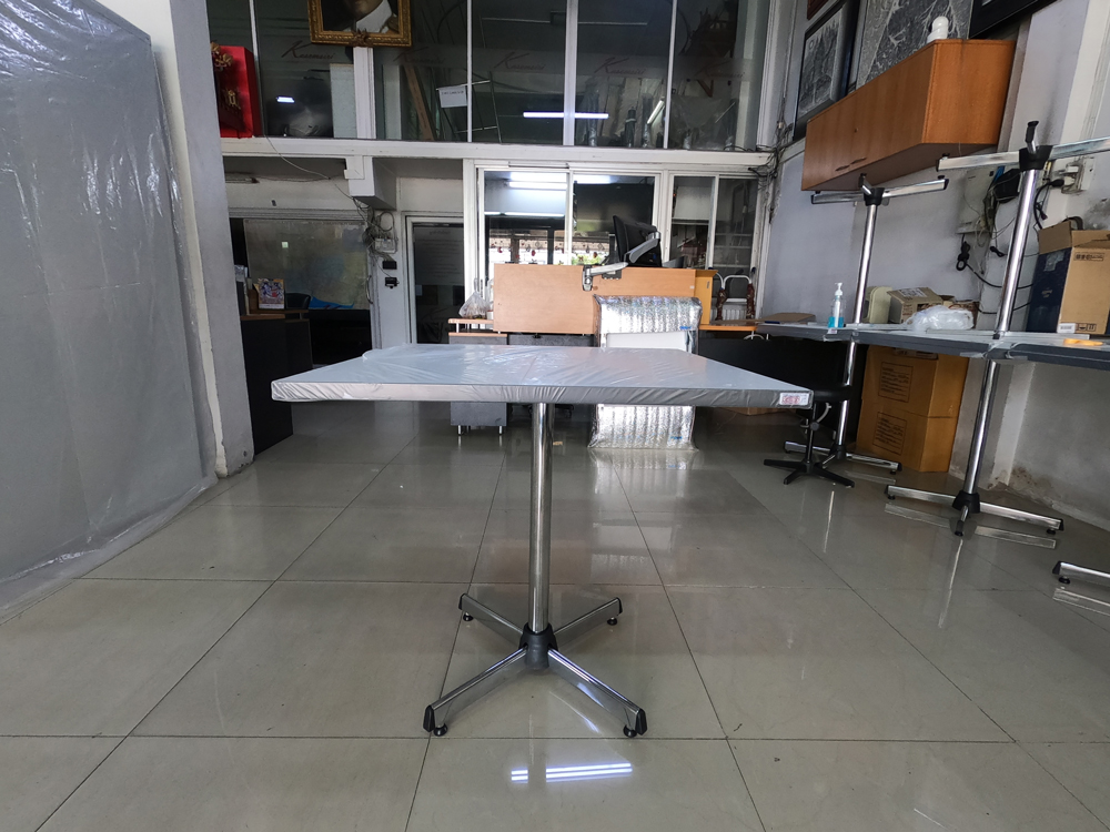 41021::TRW::A Tokai multipurpose table with white laminated topboard and painted steel/chrome plated base. Available in 4 sizes TOKAI Multipurpose Tables