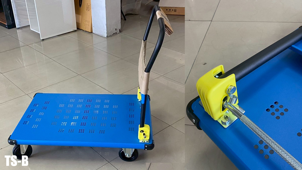 27057::TS-B(รถเข็นพื้นเหล็กพับได้ขนาดใหญ่)::รถเข็นพื้นเหล็กพับได้ขนาดใหญ่ ขนาดโดยรวม ก900xล600xส880มม. มี2สี(สีน้ำเงิน,สีส้ม) พื้นเหล็กแข็งแรง รองรับน้ำหนัก 350 กก. สวยงาม สามารถพับได้ มุมมียางกันชน พื้นและด้ามจับพ่นสีฝุ่น ทนต่อการขีดข่วน ล้อยางตันน้ำหนักเบา เข็นลื่นไม่กินแรง   รถเข็น ซันกิ