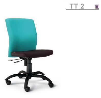94035::TT-2::An Asahi TT-2 series office chair with backrest tilting mechanism and black metal base. 3-year warranty for the frame of a chair under normal application and 1-year warranty for the plastic base and accessories. Dimension (WxDxH) cm : 46x62x91. Available in 3 seat styles: PVC leather, PU leather and Cotton.