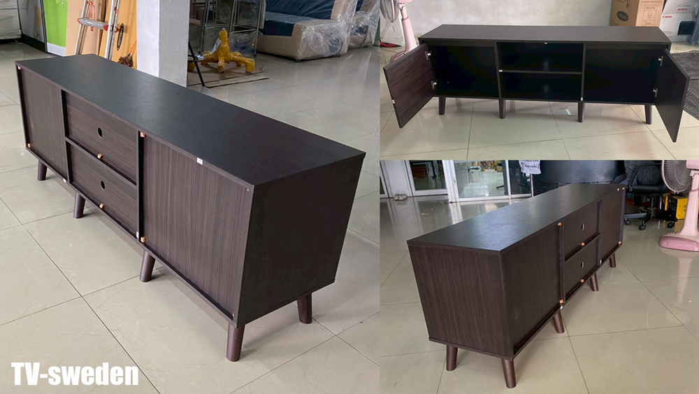60097::TV-sweden::ตู้วางทีวีสไตล์ LOFT Sweden สวีเดน ขนาด 1600x400x570 มม. วางทีวีได้กว่า 60 นิ้วรับน้ำหนักแบบกระจายได้มากถึง 90 kg เลือกได้ 4 สี(สีโอ๊ค,สีโซลิค,สีวอลนัท,สีขาว)  ดีดี ตู้วางทีวี