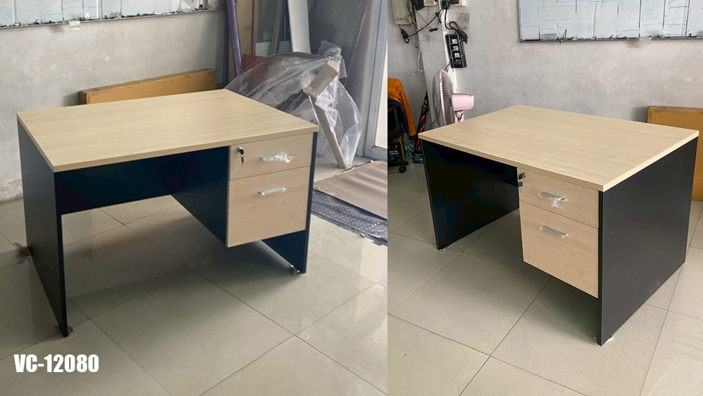 62027::VC-12080::โต๊ะทำงานผิวเมลามีน ขนาด ก1200xล800xส750 มม. แผ่นท็อปหนา 25 มม. ปิดขอบ PVC หนา 2 มม. แผ่นขา19 มม. ปิดขอบ PVC หนา 1 มม. ลิ้นชักกว้าง 42 ซม.  วีซี โต๊ะสำนักงานเมลามิน