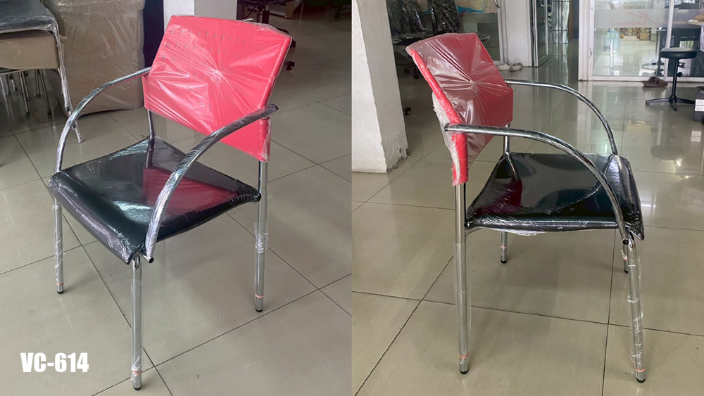 04017::VC-614::A VC modern chair with armrest, PVC leather/mesh fabric seat and chrome base. Dimension (WxDxH) cm : 49x52x82
