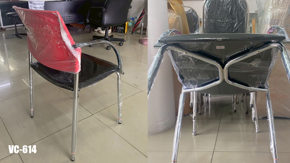 04017::VC-614::A VC modern chair with armrest, PVC leather/mesh fabric seat and chrome base. Dimension (WxDxH) cm : 49x52x82
