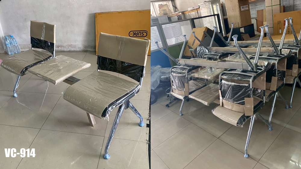 08067::VC-914::เก้าอี้แถวพักคอย แบบมีที่วางของ คานเหล็กพ่นสี ขาชุบโครเมี่ยม วีซี เก้าอี้พักคอย วีซี เก้าอี้พักคอย