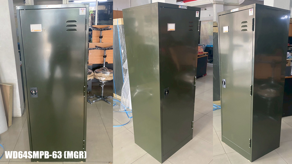 02046::WD64SMPB-63::ตู้เสื้อผ้าสูงเหล็กบานเดี่ยว มี 3 แผ่นชั้น มอก.1326-2560 สี LCN,MGR ขนาด ก600xล500xส1600 มม. ไทโย ตู้เสื้อผ้าเหล็ก