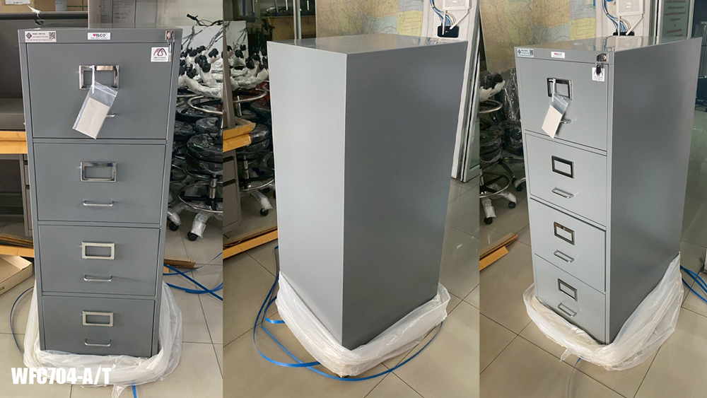 89066::WFC704-A/T::ตู้เหล็กเก็บเอกสารและแฟ้มแขวน 4 ลิ้นชัก รางคู่ ขนาด ก470xล620xส1320 มม. มอก. 63-2560 เหล็ก 0.5 มม. เพรสซิเด้นท์ ตู้เอกสารเหล็ก