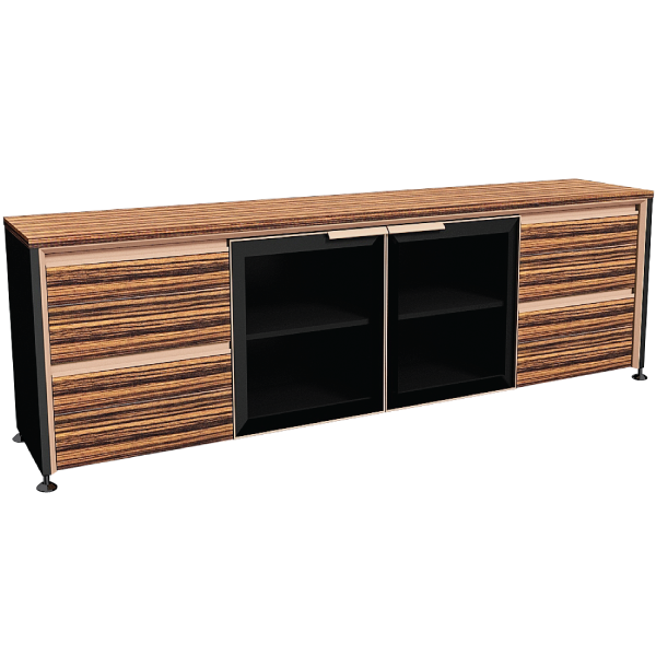 24085::ZRC-2410::ตู้เตี้ย sideboard 4 ลิ้นชัก 2 บานเปิดกระจก ขนาด ก2400xล450xส660 มม. ชัวร์ ตู้เอกสาร-สำนักงาน