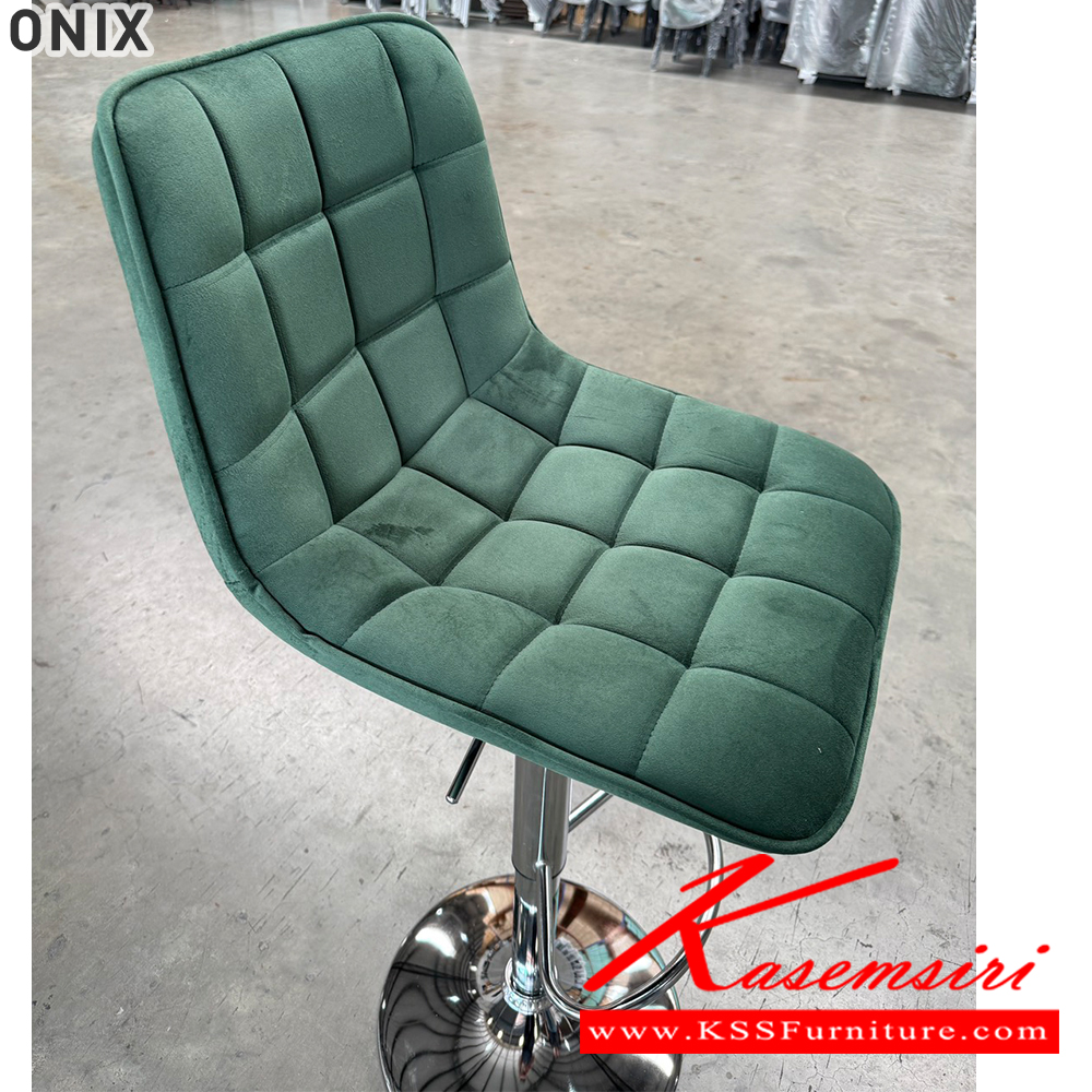 38075::ONIX::เก้าอี้บาร์ ONIX โอนิกซ์ เก้าอี้บาร์โครงเหล็กหุ้มด้วยผ้าสีเขียว/ขาชุบโครเมียม ขนาด 46x51x94-115 cm. เบสช้อยส์ เก้าอี้บาร์