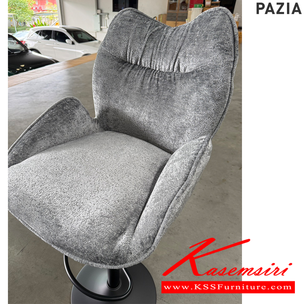 53078::PAZIA::เก้าอี้บาร์ PAZIA ปาเซีย เก้าอี้บาร์โครงเหล็กหุ้มด้วยผ้าสีเทา/ขาดำ ขนาด 50x57x101-122 cm. เบสช้อยส์ เก้าอี้บาร์