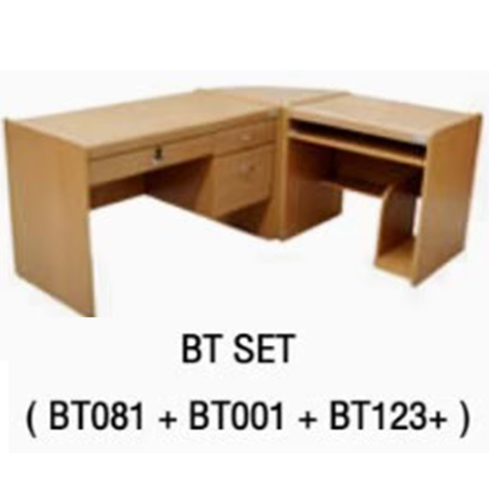 85095::BT-SET::BT-SET ในชุดประกอบด้วย โต๊ะทำงานขนาด 1200x600x750 มม. โต๊ะคอมพิวเตอร์ ขนาด 800x600x750 มม. โต๊ะเข้ามุมขนาด 600x600x750 มม. ขนาดรวม 1800x1400x750 มม.  บีที โต๊ะสำนักงานPVC