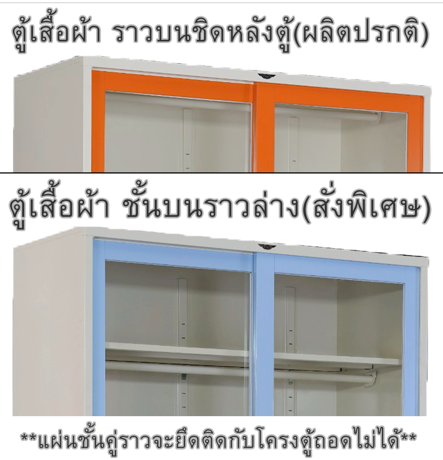 52013::WS4FSM::ตู้เสื้อผ้าเหล็กบานเลื่อนทึบ 4 ฟุต กลาง ภายในมีราวแขวนและแผ่นชั้น 1 แผ่น(ราวบนชิดหลัง)(สั่งทำพิเศษชั้นบนราวล่างยึดโครง) ขนาด ก1218xล534xส1225 มม. ตู้เสื้อผ้าเหล็ก อีลิแกนต์