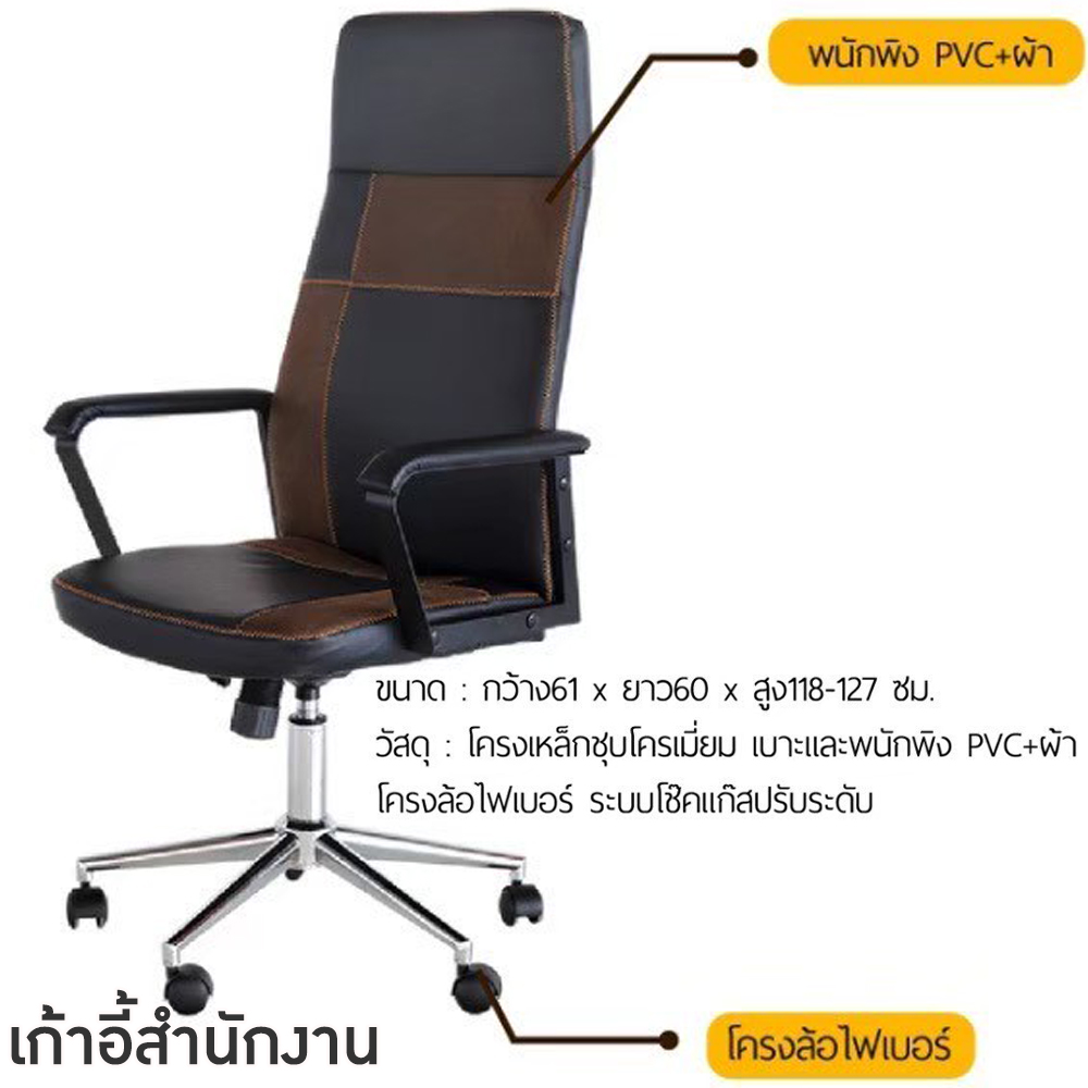 26008::RASTER(เรสเตอร์)::เก้าอี้สำนักงานพนักพิงกลาง RASTER(เรสเตอร์) ขนาด ก610xล600xส1180-1270 มม โครงเหล็กชุบโครเมียม เบาะและพนักพิง PVC+ผ้า โครงล้อไฟเบอร์ ระบบโช๊คแก๊สปรับระดับ ฟินิกซ์ เก้าอี้สำนักงาน