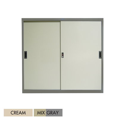 98074::SL-03::ตู้บานเลื่อนทึบ 3 ฟุต ขนาด ก880xล407x880 มม. มีสีครีมและเทาสลับ  ชัวร์ ตู้เอกสารเหล็ก