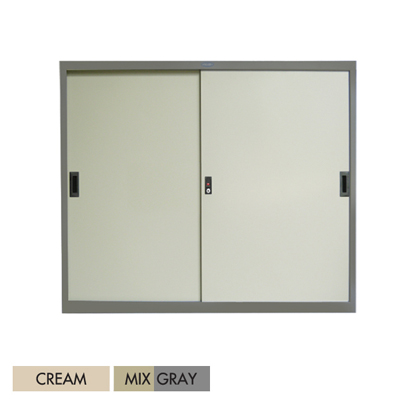 93056::SL-04::ตู้บานเลื่อนทึบ 4 ฟุต ขนาด ก1185xล407x880 มม. สีครีม,สีเทาสลับ  ชัวร์ ตู้เอกสารเหล็ก