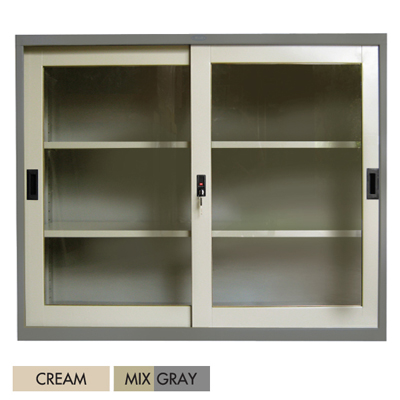 45082::SLG-05::ตู้บานเลื่อนกระจก 5 ฟุต ขนาด ก1485xล407x880 มม. สีครีม,สีเทาสลับ ชัวร์ ตู้เอกสารเหล็ก