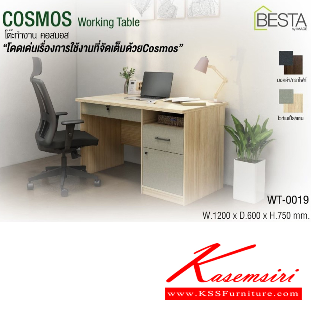 74062::WT-0019::COSMOS Working Table โต๊ะทำงาน คอสมอส WT-0019 ขนาด ก1200xล600xส750มม. Top PVC หนา 25 มม. (มอคค่า/กราไฟท์,ไวท์เมเปิ้ล/แซน) อิมเมจ โต๊ะสำนักงานPVC