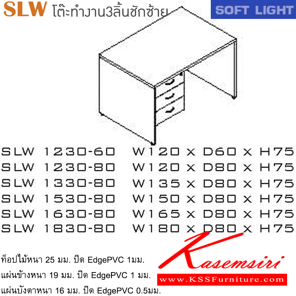 35080::SLW(โต๊ะทำงาน3ลิ้นชักซ้าย)::โต๊ะสำนักงานเมลามิน รุ่น SOFT LIGHT โต๊ะ 3 ลิ้นชักข้างซ้าย เลือกสีลายไม้ได้ ประกอบด้วย SLW-1230-60/SLW-1230-80/SLW-1330-80/SLW-1530-80/SLW-1630-80/SLW-1830-80 โต๊ะสำนักงานเมลามิน ITOKI
