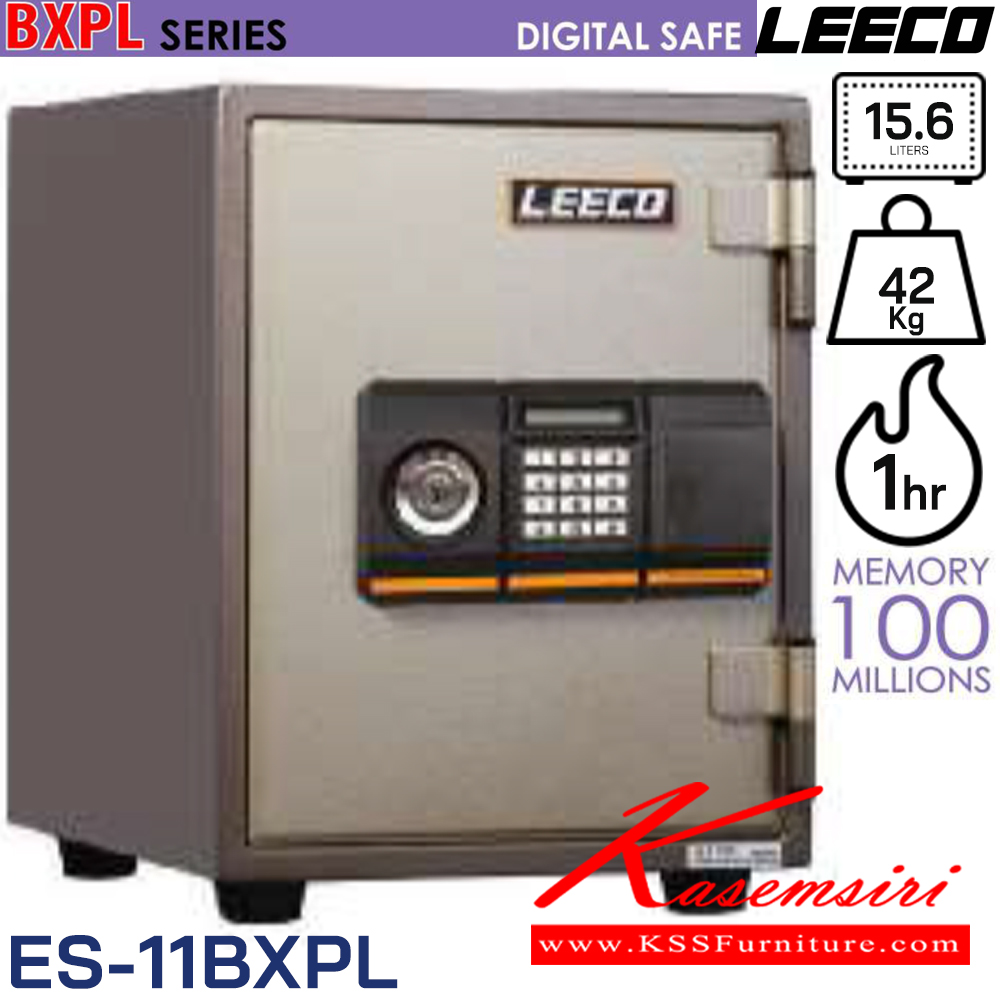 18087::ES-11BXPL::ตู้นิรภัยดิจิตอล น้ำหนัก 42 kg มี1แผ่นชั้น ขนาดภายนอก 336x395.5x444 มม. ขนาดภายใน 214x250x294  มม. ความจุ 42 ลิตร กันไฟ 1 ชั่วโมง กุญแจชนิดพิเศษแบบฝังลูกปืน ลีโก้ ตู้เซฟ