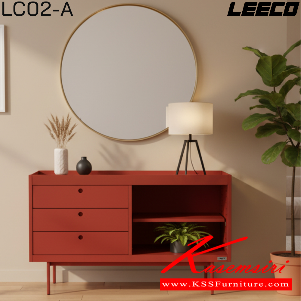 14095::LC02-A::ตู้ไซด์บอร์ดยกขา 120 ซม. 3 ลิ้นชักรางลูกปืน พร้อมชั้นวางปรับระดับ ถอดประกอบได้ ขนาด W1195xD400xH720 มม. ลีโก้ ตู้อเนกประสงค์เหล็ก