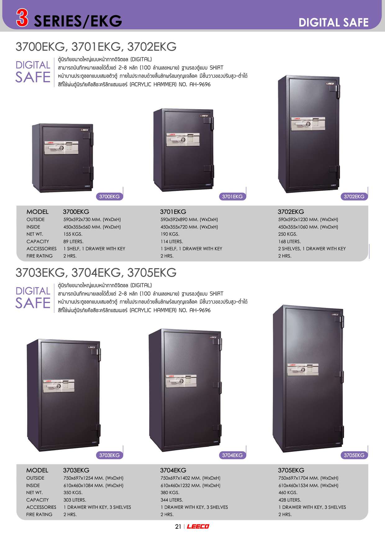 39056::3703EKG:: น้ำหนัก 350 kg. ขนาดภายนอก 750x697x1254 มม. ขนาดภายใน 610x460x1084 มม. ความจุ 303 liters ทนไฟได้ 2 hrs. DIGITAL SAFE ลีโก้ ตู้เซฟ