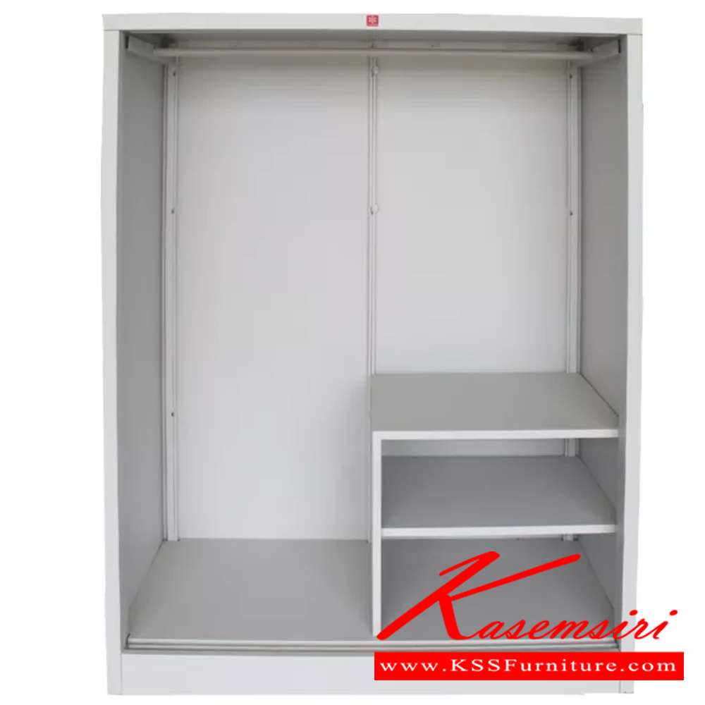 17079::KSM-152K-EG(น้ำตาล)::ตู้เสื้อผ้าเหล็กบานเลื่อนกระจกทับทิมซ้าย-กระจกเงาขวาสูง150ซม.  EG(น้ำตาล) ขนาด 1188x620x1525 มม. (กxลxส) ลัคกี้เวิลด์ ตู้เสื้อผ้าเหล็ก