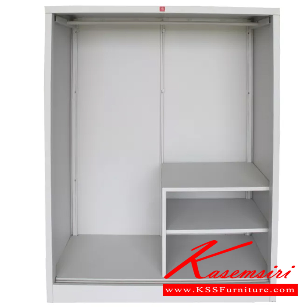 161426631::KSM-152K+ST-152K-TG(เทาทราย)::ตู้เสื้อผ้าเหล็กบานเลื่อนกระจกทับทิมซ้าย-กระจกเงาขวาสูง150ซม. TG(เทาทราย) ขนาด 1188x620x1525 มม. (กxลxส) และขารองตู้ ST-152K ขนาด 1188x623x300 มม. (กxลxส) ลัคกี้เวิลด์ ตู้เสื้อผ้าเหล็ก ลัคกี้เวิลด์ ตู้เสื้อผ้าเหล็ก