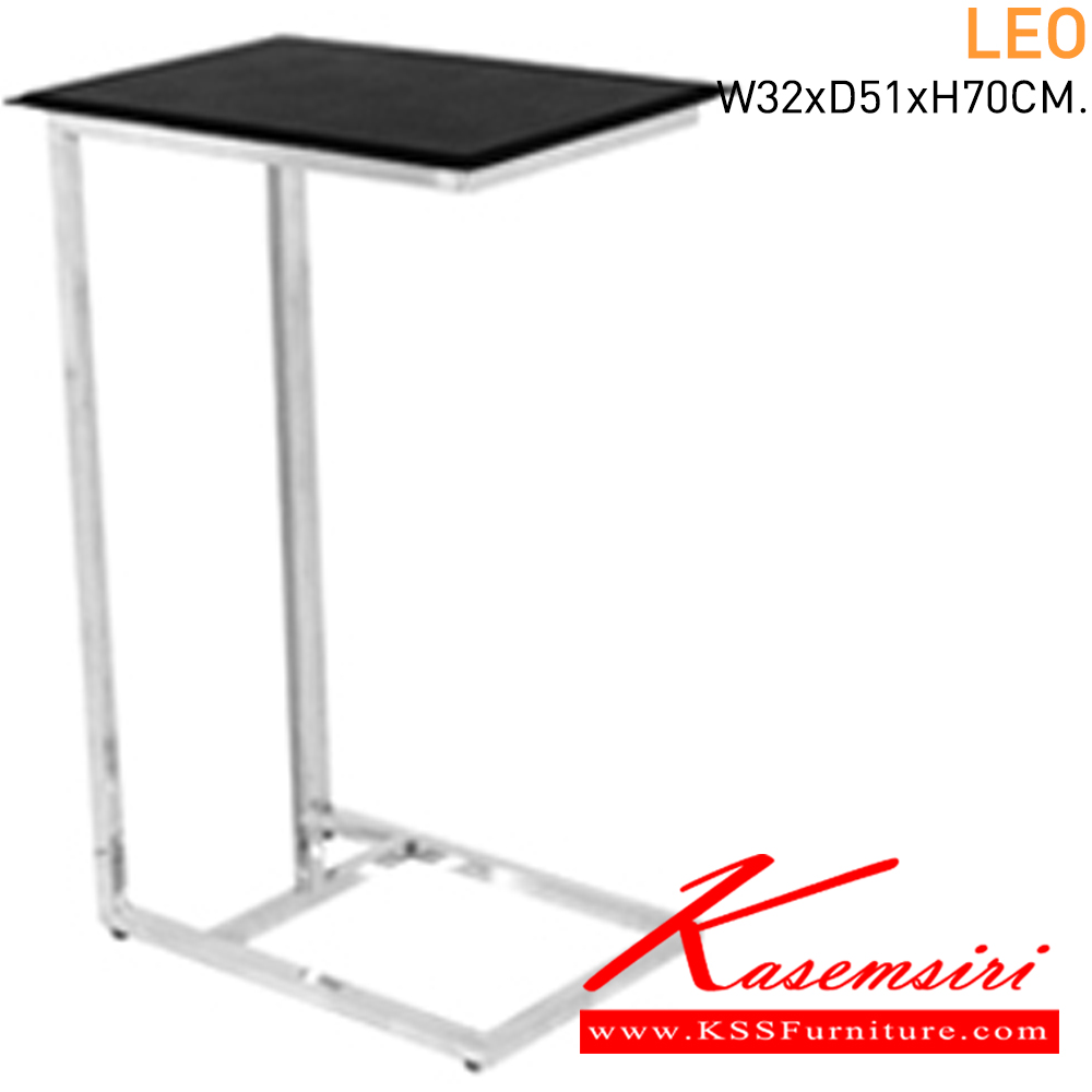 92004::LEO::A Mass modern table with black leather topboard and chrome plated frame. Dimension (WxDxH) cm : 32x51x70