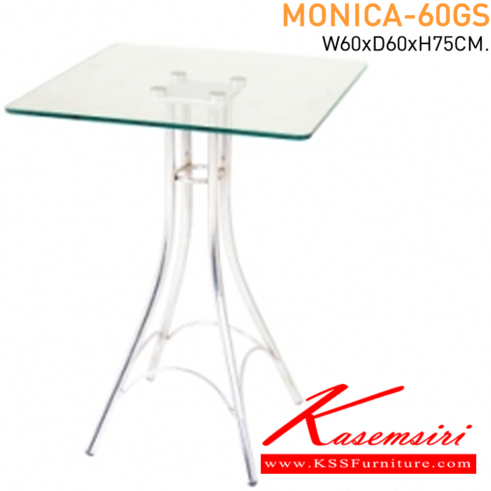 52013::MONICA-60/GS::A Mass glass dining table with glass topboard and chrome plated base. Dimension (WxDxH) cm : 60x60x76