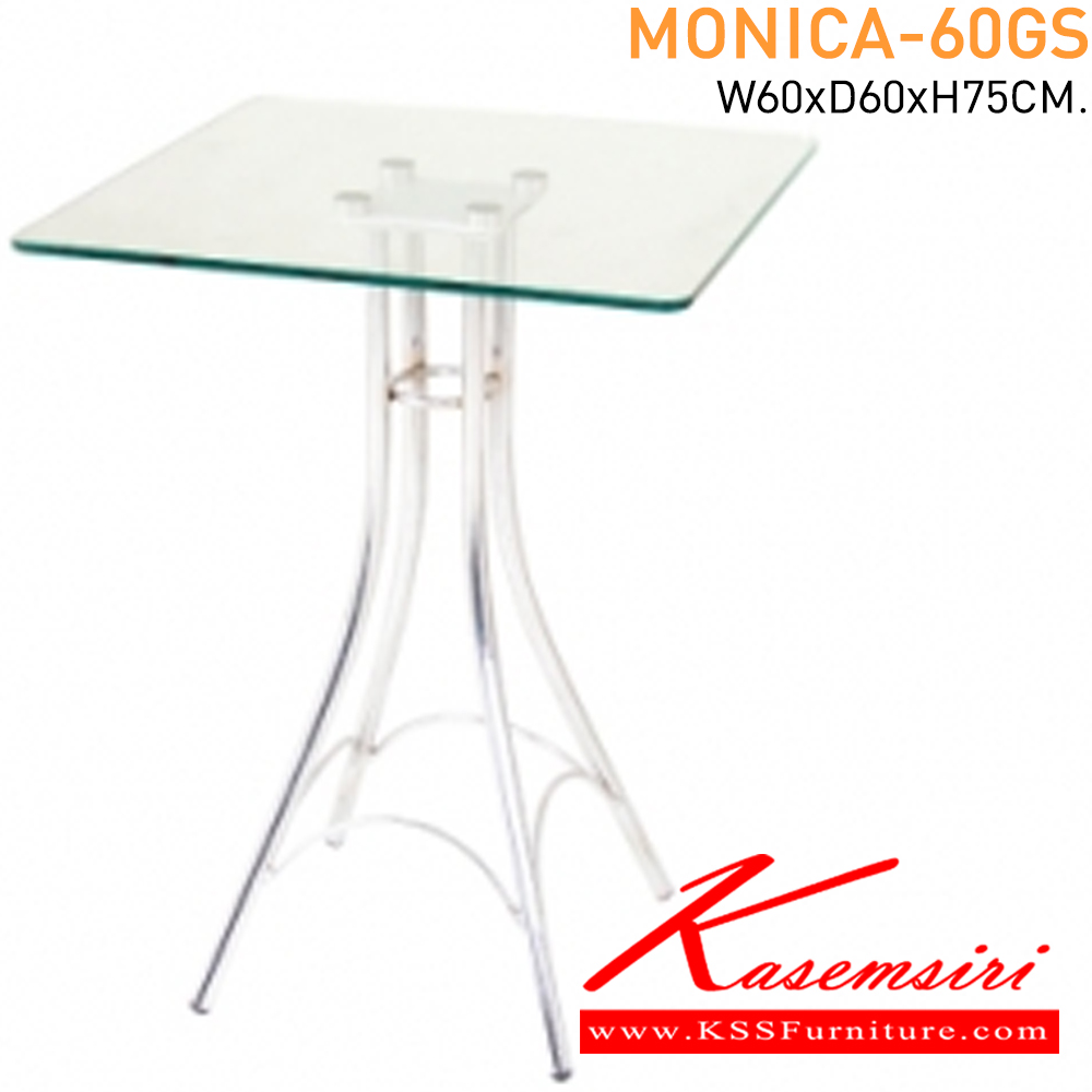 52013::MONICA-60GS::โต๊ะกระจกเหลี่ยมMONICA-60GS, ท็อปกระจกใส ขาเหล็กชุบโครเมี่ยม ขนาด W60 x D60 x H76 โต๊ะแฟชั่น MASS