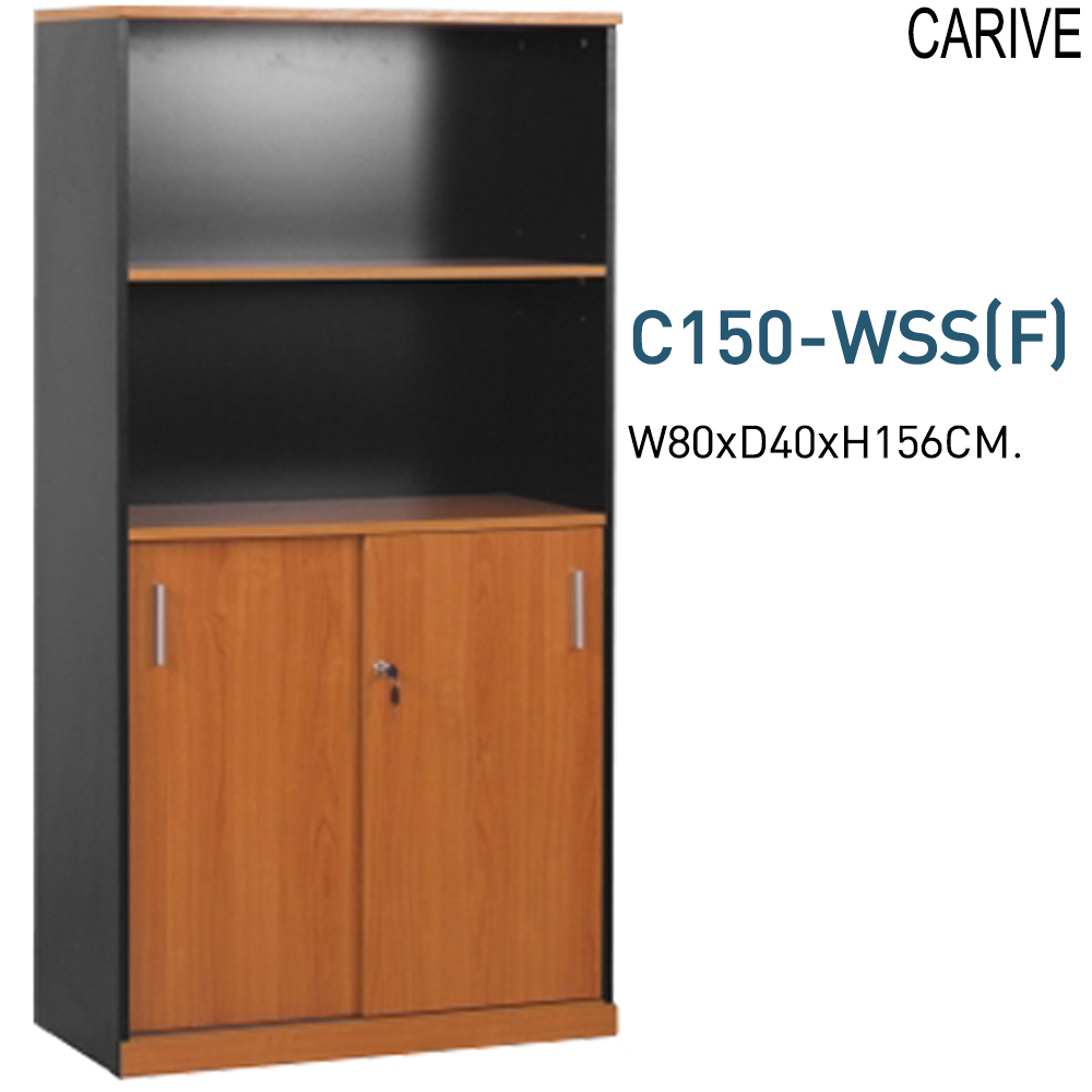 13043::C150-WSS-F::A Mono cabinet with melamine topboard and sliding doors. Dimension (WxDxH) cm : 80x40x156. Available in Cherry-Black, Beech-Black, Grey and Walnut