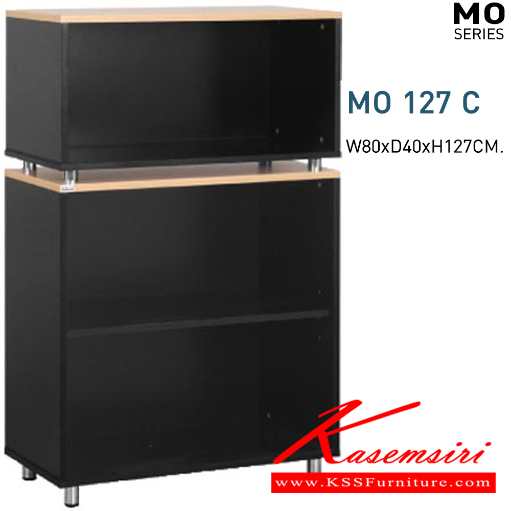 41050::MO127C::A Mono cabinet with open shelves and steel adjustable base. Dimension (WxDxH) cm : 80x40x127. Available in Cherry-Black, Maple-Black, Maple-Grey and White