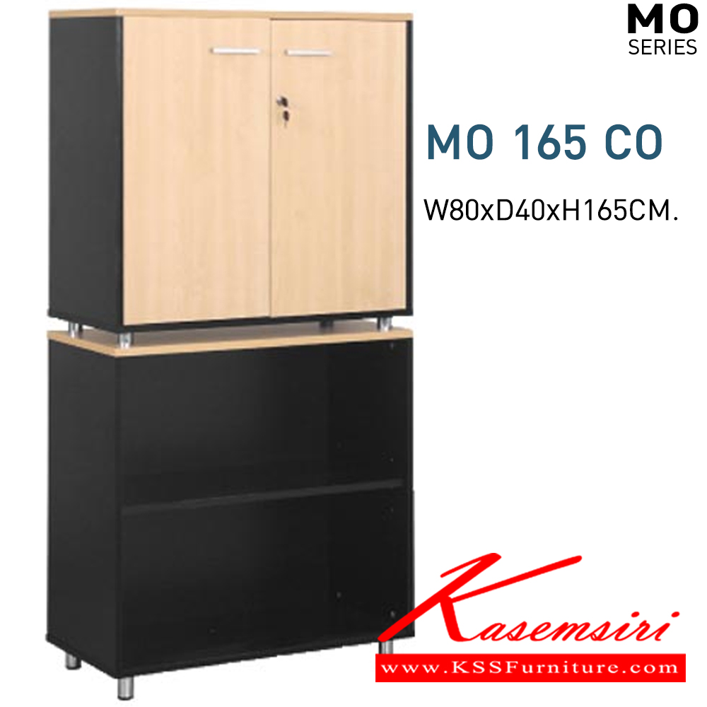 12056::MO-165-CO::A Mono cabinet with melamine topboard, upper swing doors and lower open shelves. Dimension (WxDxH) cm : 80x40x165. Available in Cherry-Black, Maple-Black, Maple-Grey and White