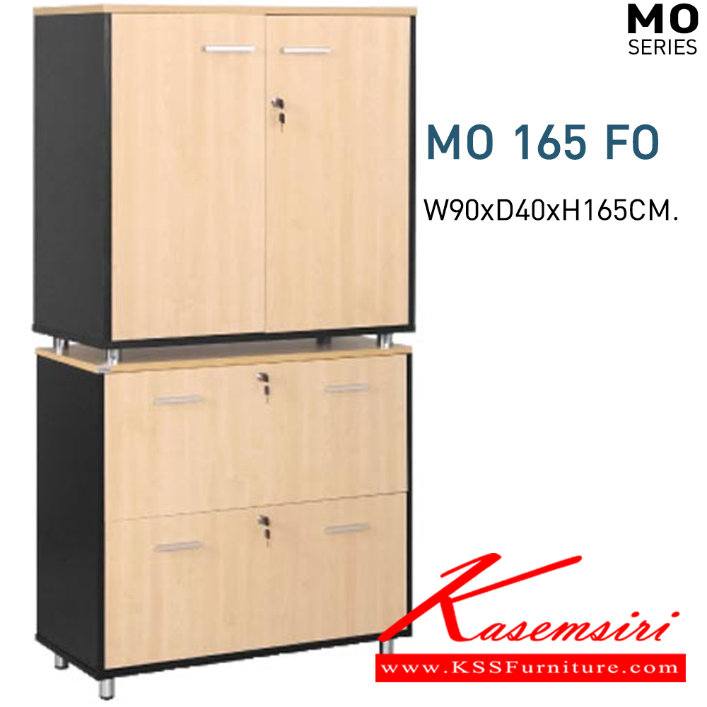 64008::MO-165-FO::A Mono cabinet with melamine topboard, upper swing doors, 2 lower drawers and chrome plated adjustable base. Dimension (WxDxH) cm : 80x40x165. Available in Cherry-Black, Maple-Black, Maple-Grey and White