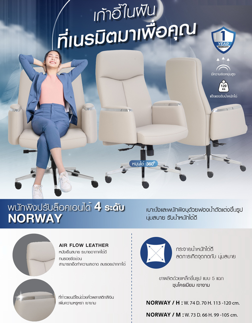 58041::NORWAY/H::เก้าอี้สำนักงานตัวสูง เก้าอี้ผู้บริหาร NORWAY/H กว้าง 70 x ลึก 68 x สูง 115-121 ซม. เลือกสีหนังPU ได้ โมโน เก้าอี้สำนักงาน โมโน เก้าอี้สำนักงาน