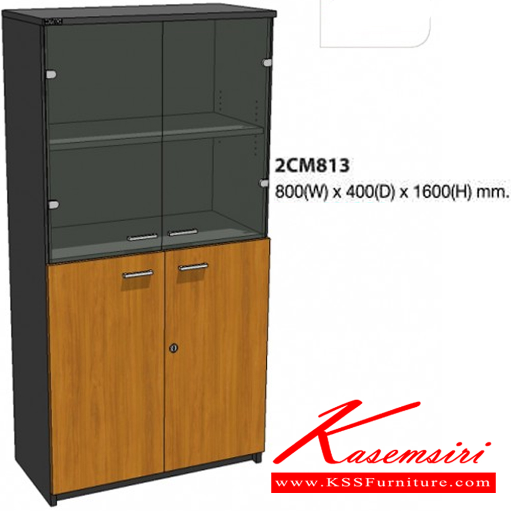 61088::2CM813::A Mo-Tech cabinet with upper double swing glass doors and lower double swing doors. Dimension (WxDxH) cm : 80x40x160. Available in 3 colors: Light Grey, Cherry-Dark Grey and Whitewood-Dark Grey