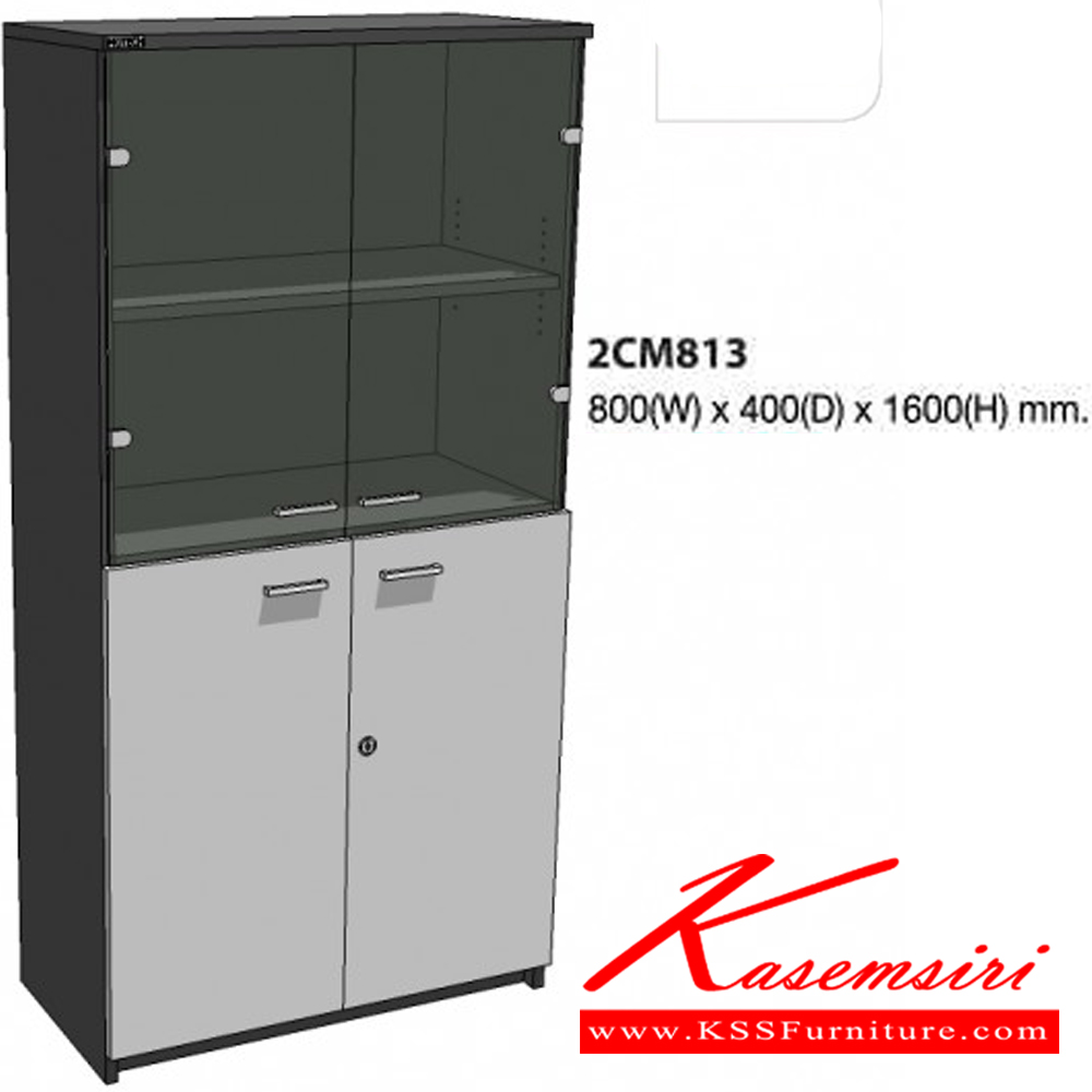 61088::2CM813::A Mo-Tech cabinet with upper double swing glass doors and lower double swing doors. Dimension (WxDxH) cm : 80x40x160. Available in 3 colors: Light Grey, Cherry-Dark Grey and Whitewood-Dark Grey