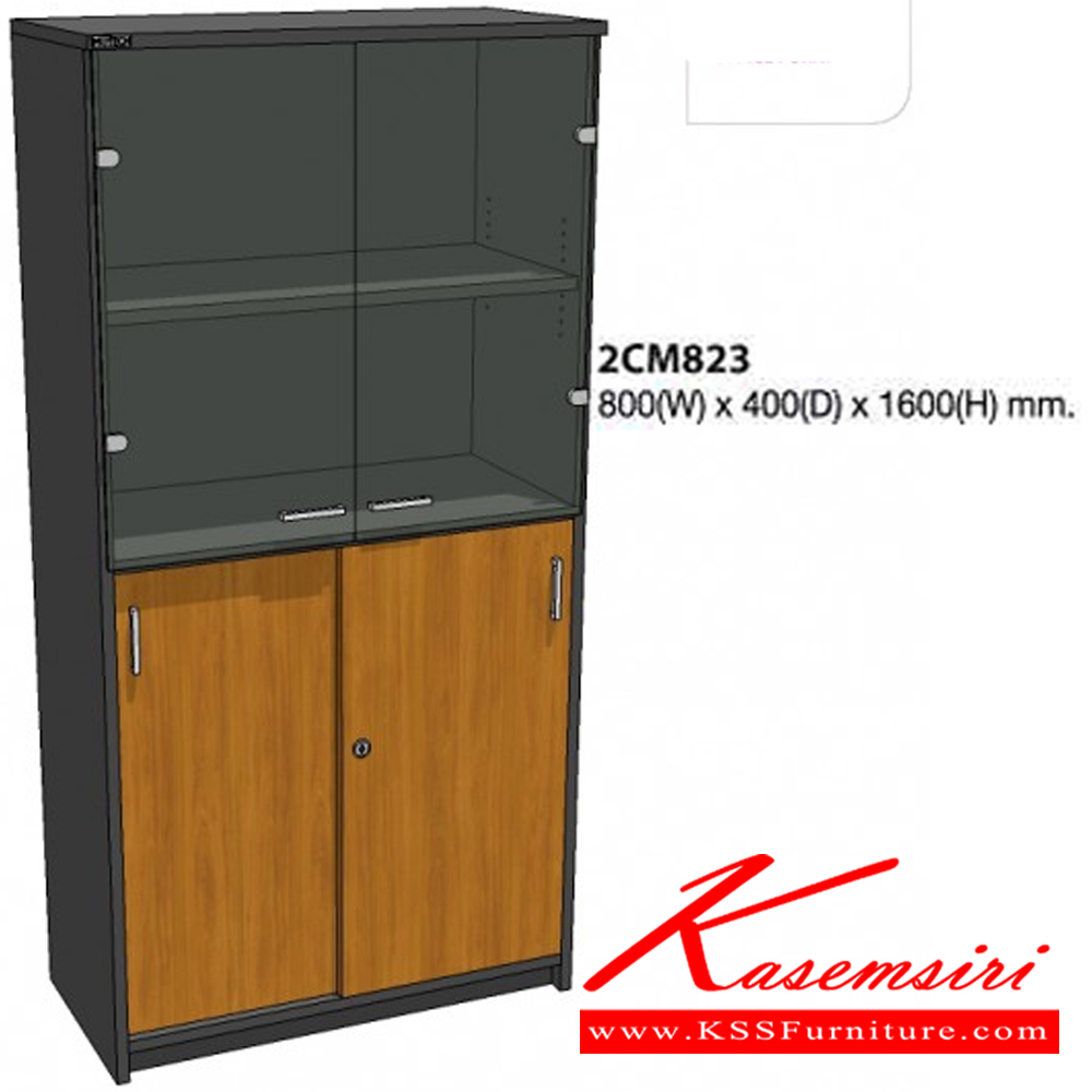 86081::2CM823::A Mo-Tech cabinet with upper double swing glass doors and lower sliding doors. Dimension (WxDxH) cm : 80x40x160. Available in 3 colors: Light Grey, Cherry-Dark Grey and Whitewood-Dark Grey