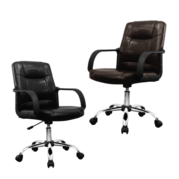 63310018::PB-110::A Prelude office chair with PVC teather seat and chrome plated base. Dimension (WxDxH) cm : 56x61x89-99. Available in Black and Brown PRELUDE Office Chairs