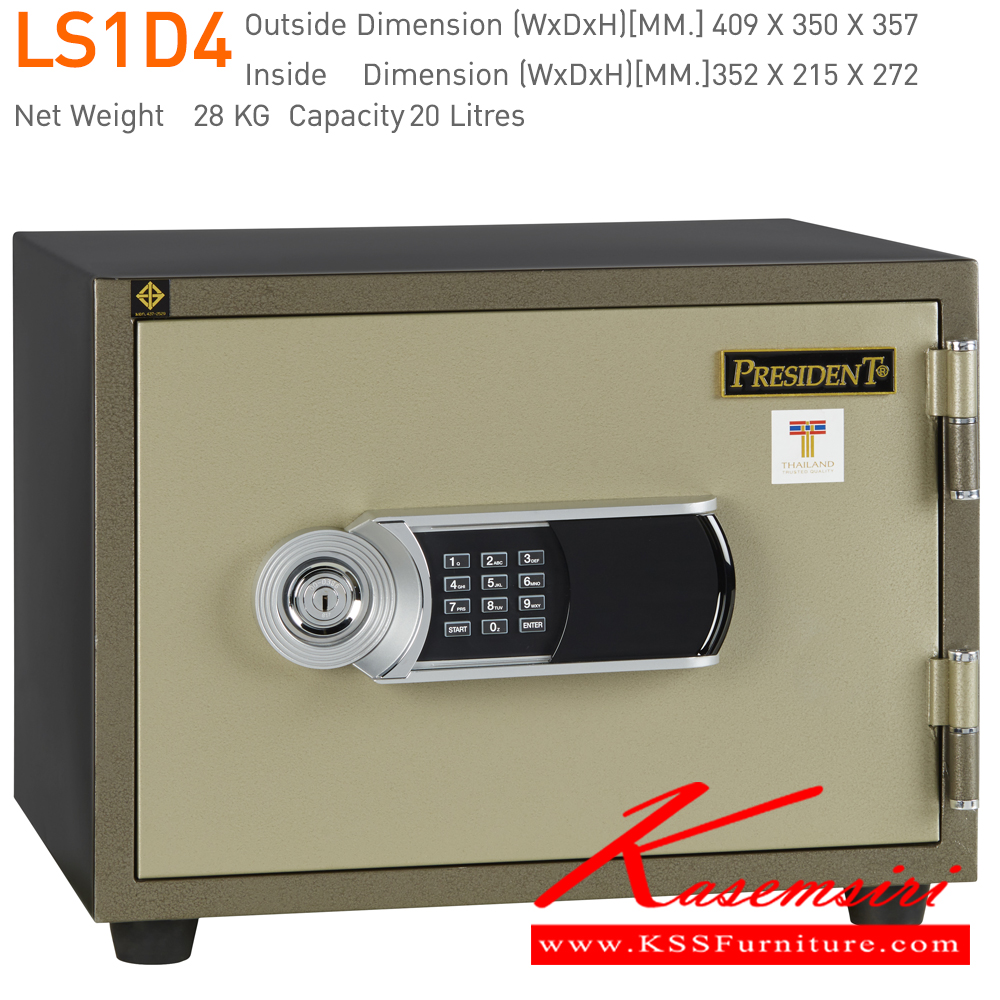 91019::LS1D4,LS1D4OV::ตู้นิรภัยดิจิตอลใหม่ รุ่น LS1D4,LS1D4OV(มีกุญแจมาสเตอร์)
น้ำหนัก 28 กิโลกรัม พร้อมกุญแจ2ดอก
ขนาดภายนอก 409x349x357 มม.
ขนาดภายใน 352×215×272 มม. ตู้เซฟ เพรสซิเด้นท์