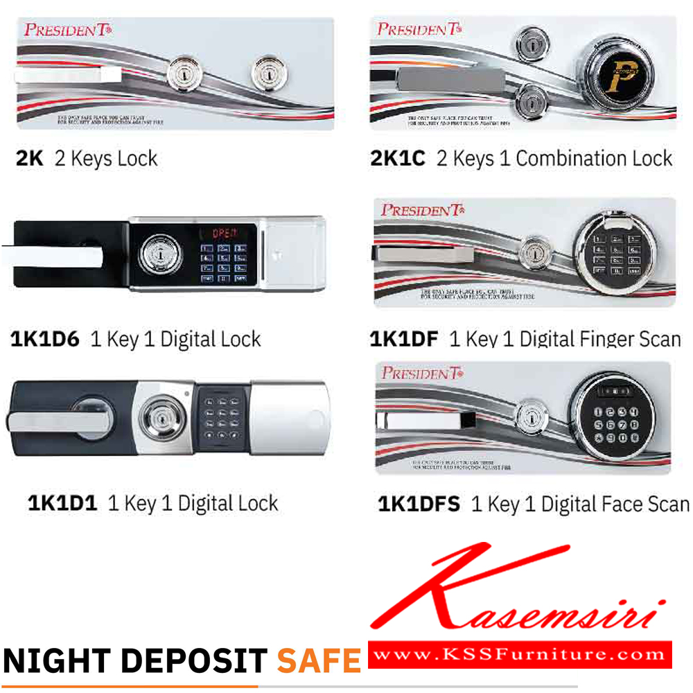 70029::ND150J::ตู้นิรภัย ตู้เซฟ รุ่น ND150J น้ำหนัก 165 กิโลกรัม ขนาดภายนอก 528x463x898 มม. ขนาดภายใน 409x331x522 มม. เลือกได้6สี(MG1,MG Two Tones,BK,DI,GT5,GO) เพรสซิเด้นท์ ตู้เซฟ