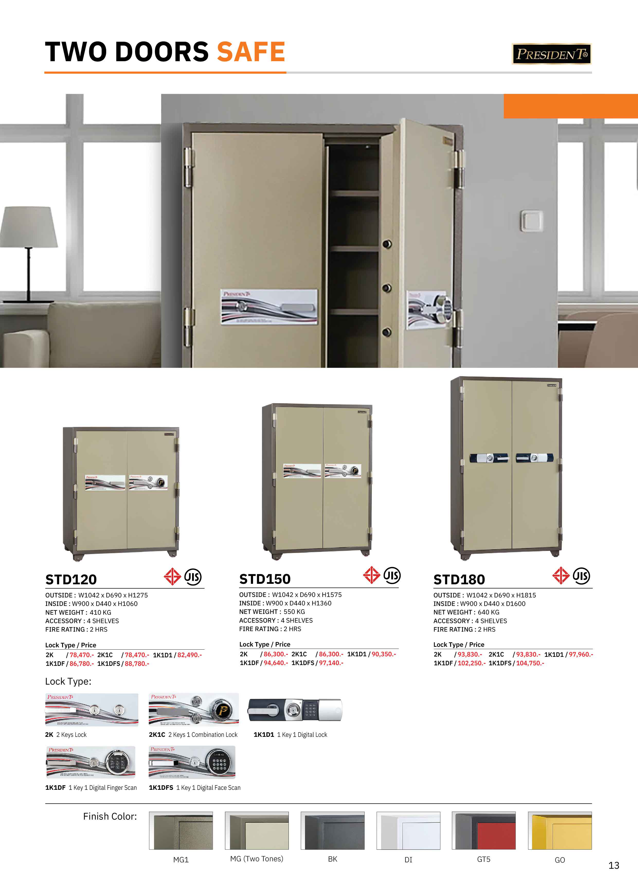 49077::STD150::ตู้นิรภัย ตู้เซฟ รุ่น STD150 น้ำหนัก 550 กิโลกรัม ขนาดภายนอก 1042x690x1575 มม. ขนาดภายใน 900x440x1360 มม. เลือกได้6สี(MG1,MG Two Tones,BK,DI,GT5,GO) เพรสซิเด้นท์ ตู้เซฟ