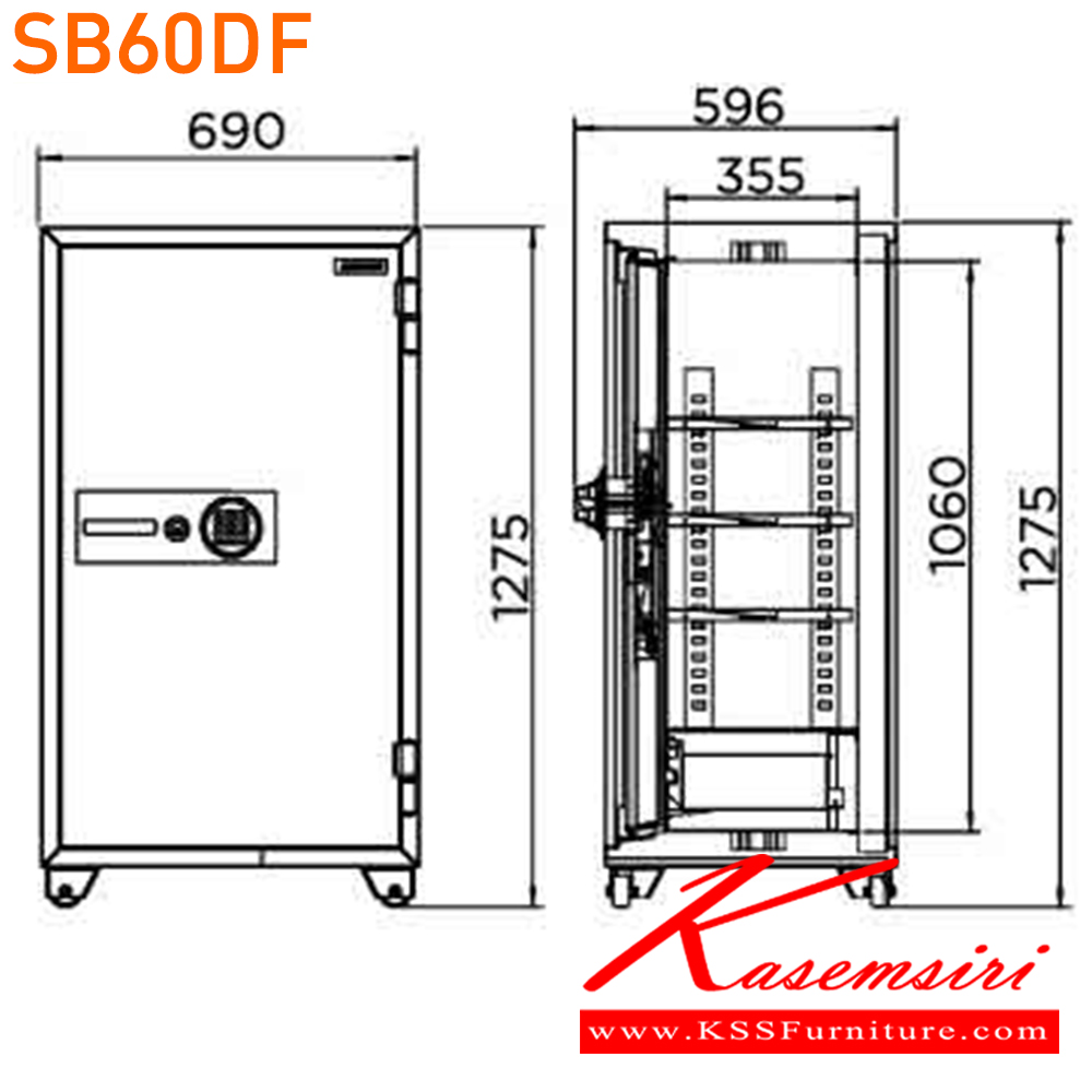 15041::SB60DF::ตู้นิรภัยรหัสดิจิตอล แสกนนิ้วมือ 5 กลอน รุ่น SB60DF น้ำหนัก 295 กิโลกรัม ขนาดภายนอก 690x596x1275 มม. ขนาดภายใน 550x355x1060 มม. เพรสซิเด้นท์ ตู้เซฟ