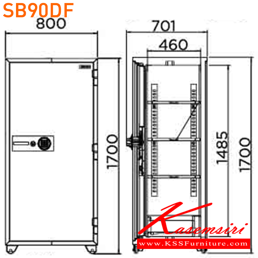 89033::SB90DF::ตู้นิรภัยรหัสดิจิตอล แสกนนิ้วมือ 5 กลอน รุ่น SB90DF น้ำหนัก 495 กิโลกรัม ขนาดภายนอก 800x701x1700 มม. ขนาดภายใน 660x460x1485 มม. เพรสซิเด้นท์ ตู้เซฟ