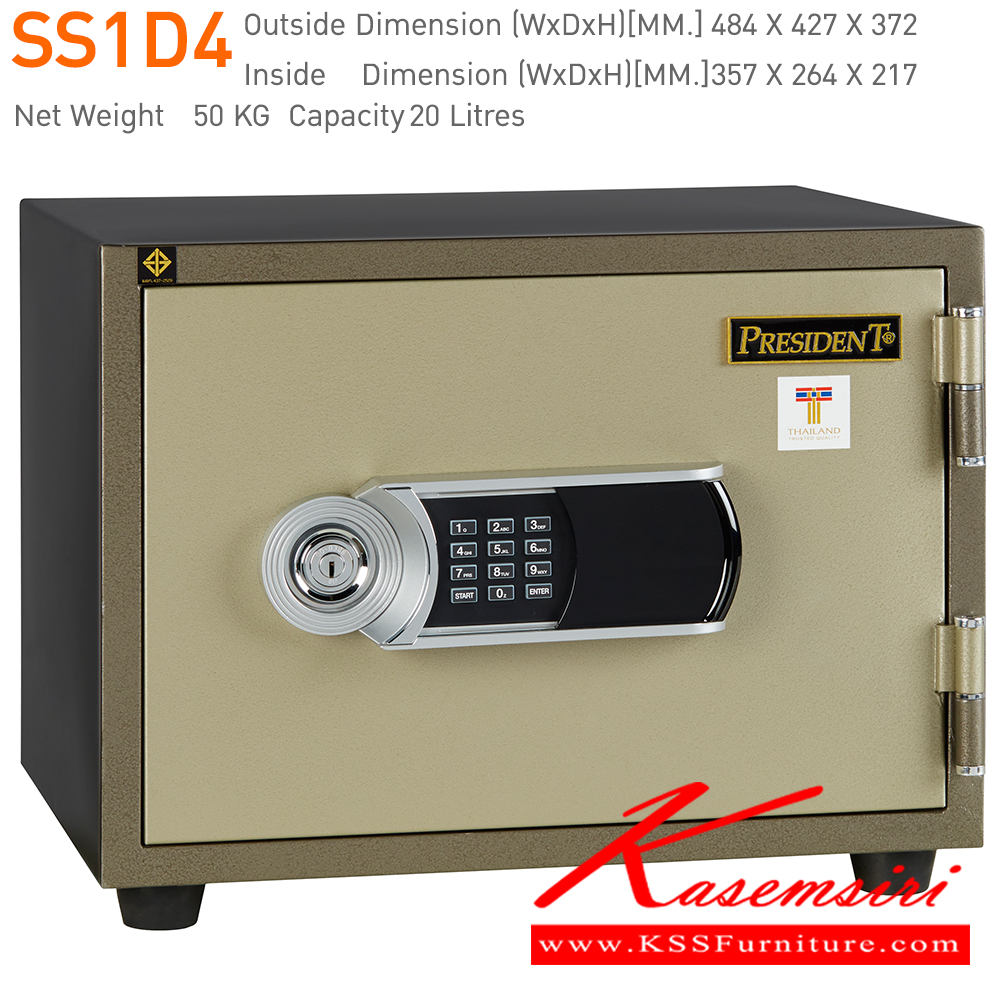 39094::SS1D4,SS1D4OV::ตู้นิรภัยดิจิตอลใหม่ รุ่น SS1D4,SS1D4OV(มีกุญแจมาสเตอร์) แบบนอน น้ำหนัก 50 กิโลกรัม ขนาดภายนอก 484x440x372 มม. ขนาดภายใน 357x264x217 มม. เพรสซิเด้นท์ ตู้เซฟ