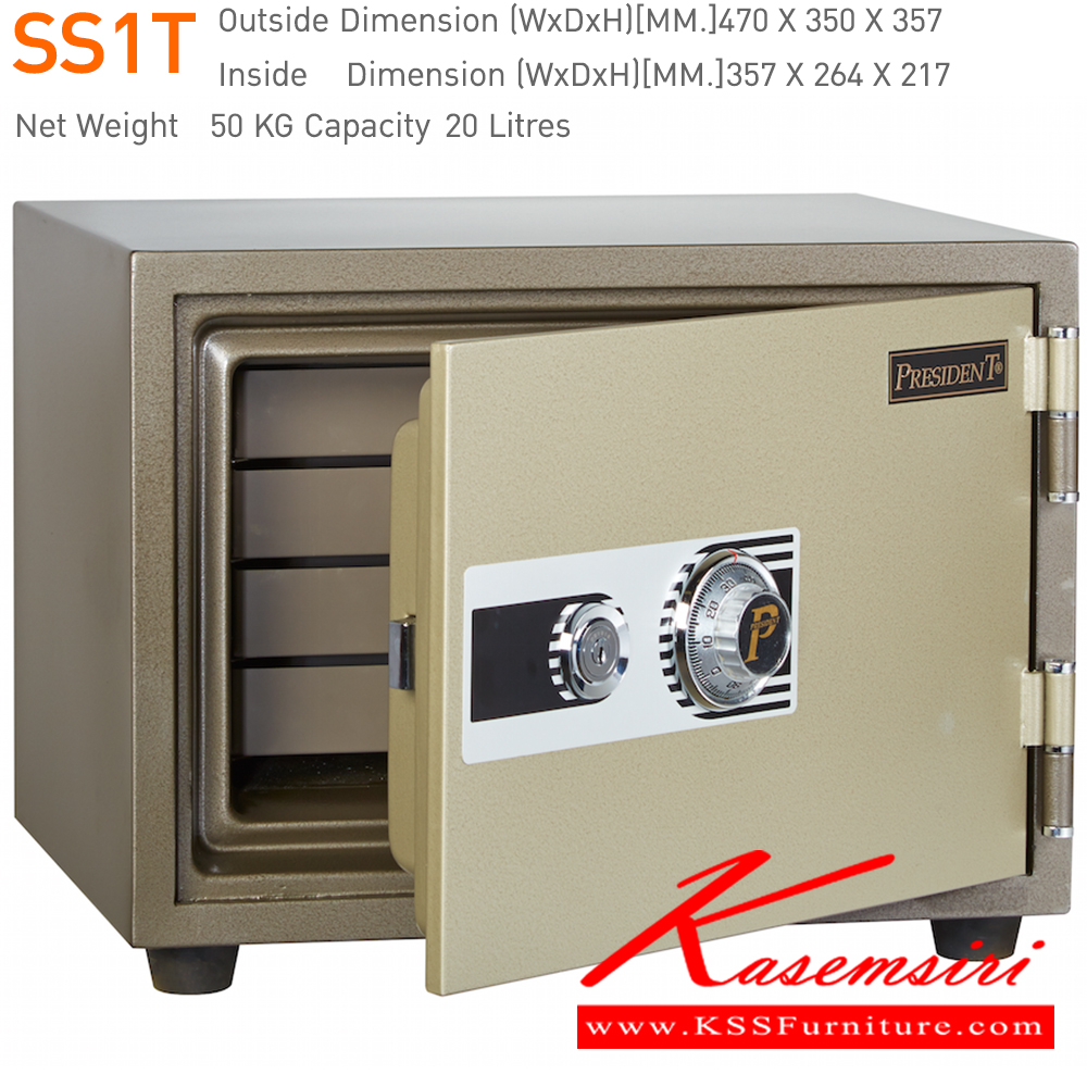 21000::SS1T::*ไม่รวมจัดส่ง*ตู้นิรภัยรหัสหมุน รุ่น SS1T มีถาด4ถาด แบบนอน น้ำหนัก 50 กิโลกรัม ขนาดภายนอก 484x440x372 มม. ขนาดภายใน 357x264x217 มม. เพรสซิเด้นท์ ตู้เซฟ