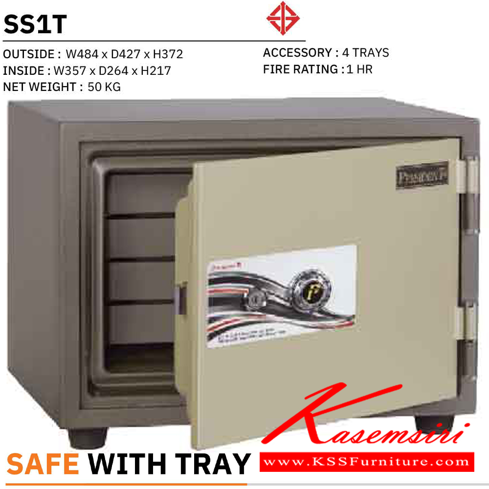 33096::SS1T::ตู้นิรภัย ตู้เซฟ รุ่น SS1T มีถาด4ถาด แบบนอน น้ำหนัก 50 กิโลกรัม ขนาดภายนอก 484x427x372 มม. ขนาดภายใน 357x264x217 มม.เลือกได้6สี(MG1,MG Two Tones,BK,DI,GT5,GO)ตู้เซฟ เพรสซิเด้นท์