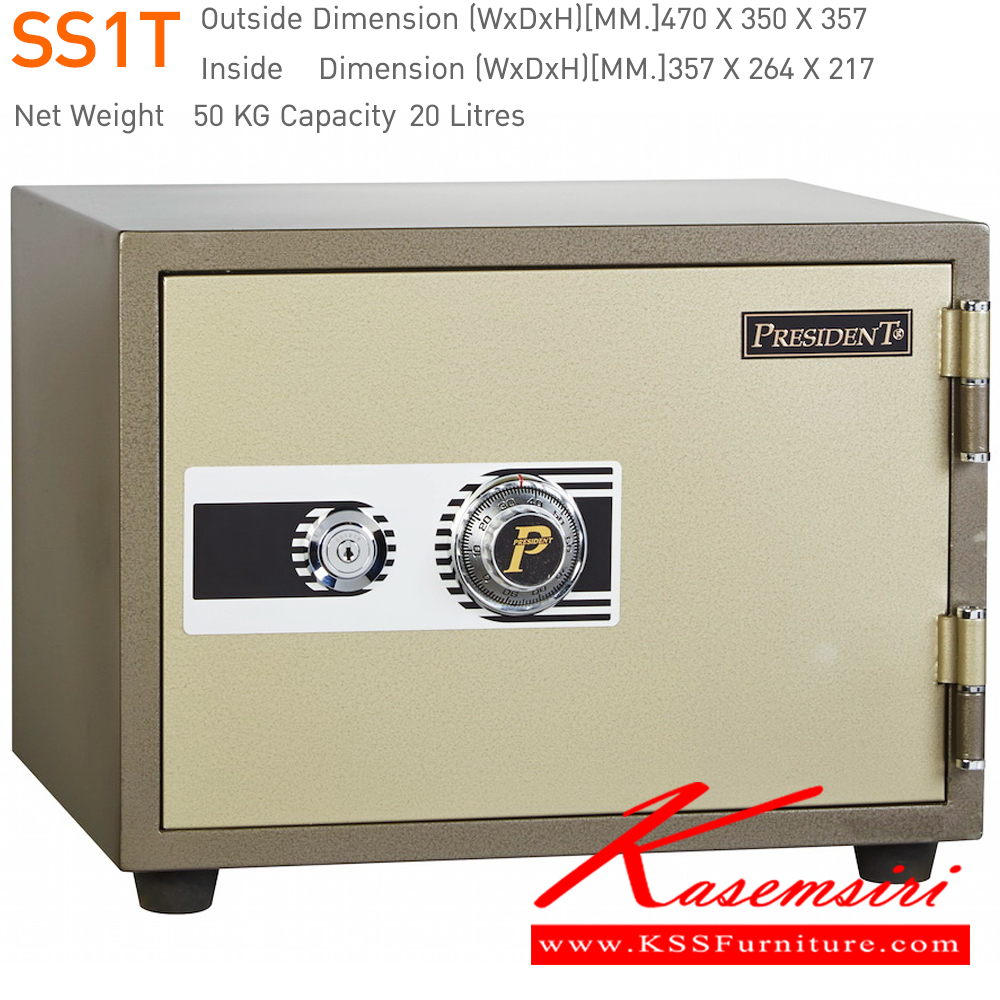 21000::SS1T::*ไม่รวมจัดส่ง*ตู้นิรภัยรหัสหมุน รุ่น SS1T มีถาด4ถาด แบบนอน น้ำหนัก 50 กิโลกรัม ขนาดภายนอก 484x440x372 มม. ขนาดภายใน 357x264x217 มม. เพรสซิเด้นท์ ตู้เซฟ