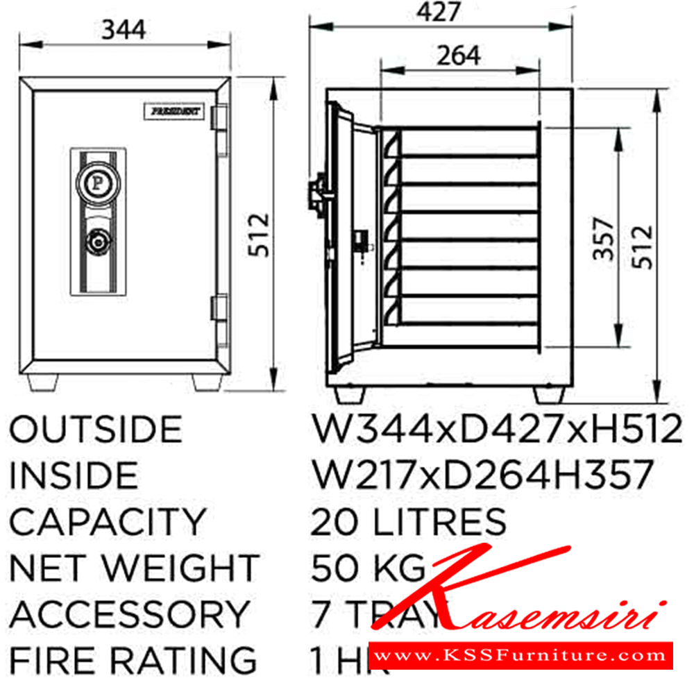 81017::SS2T::ตู้นิรภัยรหัสหมุน รุ่น SS2T มีถาด 7 ถาด  น้ำหนัก 50 กิโลกรัม ขนาดภายนอก 344x440x512 มม. ขนาดภายใน 217x264x357 มม. เพรสซิเด้นท์ ตู้เซฟ