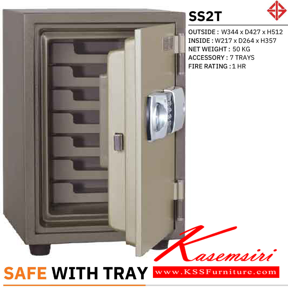 69008::SS2T::ตู้นิรภัย ตู้เซฟ รุ่น SS2T มีถาด 7 ถาด  น้ำหนัก 50 กิโลกรัม ขนาดภายนอก 344x427x512 มม. ขนาดภายใน 217x264x357 มม.เลือกได้6สี(MG1,MG Two Tones,BK,DI,GT5,GO) เพรสซิเด้นท์ ตู้เซฟ